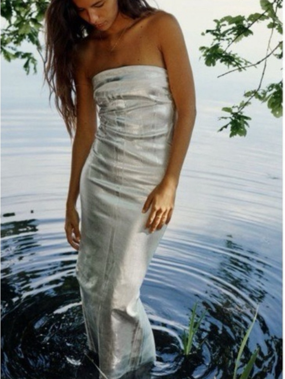 Zara silver denim Strapless Silver Maxi Dress - Elegant Evening Gown photoshoot - Picture 2 of 16